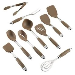 Tools Set/Nonstick Nylon Cooking Utensils/Kitchen Gadgets Includes Spoons, Turners, Ladle, Meat Fork, Whisk, And Locking Tongs, 10 Piece, Bronze