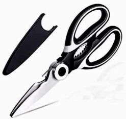 Kitchen Scissors Heavy Duty Sharp Herb Scissors, Multipurpose Cooking Scissors, Utility Stainless Steel Scissor, Kitchen Shears For Chicken Poultry Fish Meat Vegetables Herbs BBQ Nuts (Black & White)