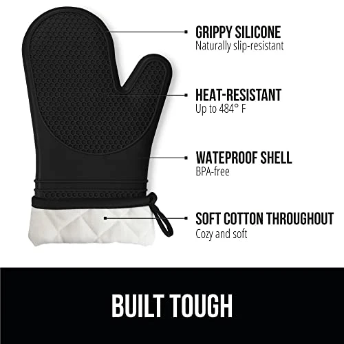 Heat And Slip Resistant Silicone Oven Mitts Set, Soft Cotton Lining, Waterproof, BPA-Free, Long Flexible Thick Gloves For Cooking, BBQ, Kitchen Mitt Potholders, Sets Of 2, 12.5 In, Black 2 Heat And Slip Resistant Silicone Oven Mitts Set, Soft Cotton Lining, Waterproof, BPA-Free, Long Flexible Thick Gloves For Cooking, BBQ, Kitchen Mitt Potholders, Sets Of 2, 12.5 In, Black - Image 2