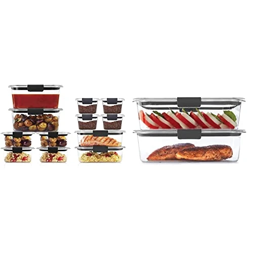 Rubbermaid Brilliance Storage Plastic Lids, Leak Proof Food Container, Clear, 24-Piece & Leak-Proof Brilliance Food Storage Set | 9.6 Cup Plastic Containers, 2-Pack, Clear 1 Rubbermaid Brilliance Storage Plastic Lids, Leak Proof Food Container, Clear, 24-Piece & Leak-Proof Brilliance Food Storage Set | 9.6 Cup Plastic Containers, 2-Pack, Clear