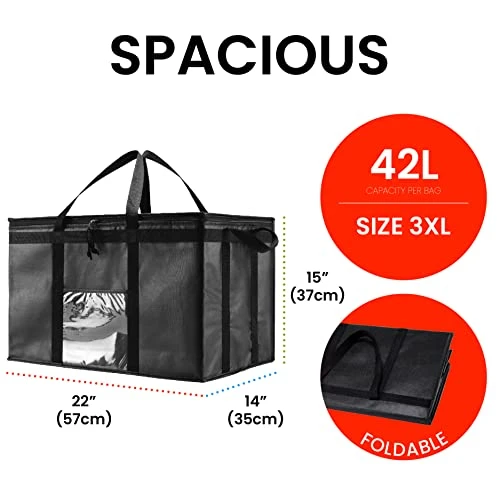 Home 3XL Insulated Bag For Food Delivery & Grocery Shopping With Zippered Top, Black (1 Pack) 2 Home 3XL Insulated Bag For Food Delivery & Grocery Shopping With Zippered Top, Black (1 Pack) - Image 2