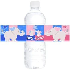 Uper Cute, Waterproof, Boy Or Girl? Water Bottle Label 24 PK. Fun, Elephant Party Favor Design. Durable, Pink And Blue Favors For Baby Shower, Sprinkles Or Gender Reveal. Guests Love Our Drink Labels