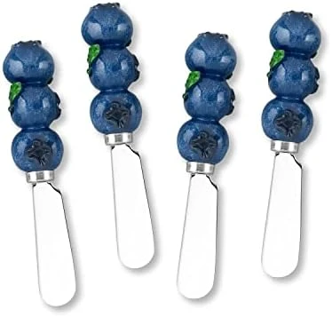 Cheese And Butter Spreader Knives 4-Piece Hand Painted Resin Handle With Stainless Steel Blade Multipurpose Cheese Spreader Set (Blueberry) 6 Cheese And Butter Spreader Knives 4-Piece Hand Painted Resin Handle With Stainless Steel Blade Multipurpose Cheese Spreader Set (Blueberry) - Image 6