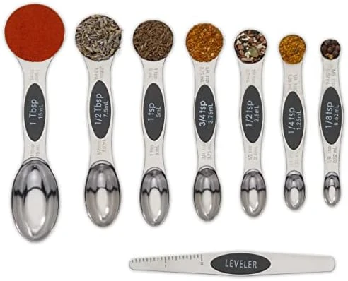 Magnetic Metal Measuring Spoons Set Stainless Steel Etched Stackable Teaspoons Tablespoons Dual Sided Measure Spoon Set Of 8 For Measuring Dry And Liquid Ingredients (Black) 7 Magnetic Metal Measuring Spoons Set Stainless Steel Etched Stackable Teaspoons Tablespoons Dual Sided Measure Spoon Set Of 8 For Measuring Dry And Liquid Ingredients (Black) - Image 7