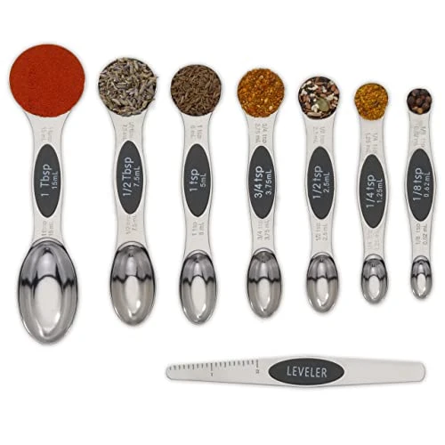 Magnetic Metal Measuring Spoons Set Stainless Steel Etched Stackable Teaspoons Tablespoons Dual Sided Measure Spoon Set Of 8 For Measuring Dry And Liquid Ingredients (Black) 1 Magnetic Metal Measuring Spoons Set Stainless Steel Etched Stackable Teaspoons Tablespoons Dual Sided Measure Spoon Set Of 8 For Measuring Dry And Liquid Ingredients (Black)