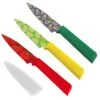 Colori+ Non-Stick Paring Knives With Safety Sheaths, Set Of 3, 19 Cm, Funky Fruit, Stainless Steel