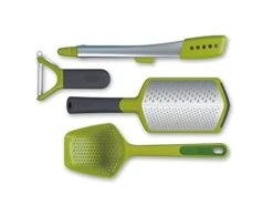 Joseph Joseph The Foodie Kitchen Gadget Gift Set Peeler Scoop Colander Elevate Steel Tongs Twist Grater Starter Cooking Tools, 4-piece