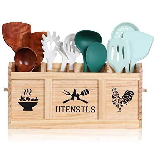 Extra Large Utensil Holder, 4 Compartments Utensil Holder For Kitchen Counter, Wood Utensil Holder Kitchen Utensil Organizer For Countertop & Hanging Option (Utensil Not Included) 1 Extra Large Utensil Holder, 4 Compartments Utensil Holder For Kitchen Counter, Wood Utensil Holder Kitchen Utensil Organizer For Countertop & Hanging Option (Utensil Not Included)