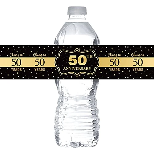 Black And Gold Happy 50th Anniversary Water Bottle Labels Stickers/Cheers To 50 Years Bottle Wrappers/Happy 50th Birthday Party Water Labels Supplies (Set Of 32) 1 Black And Gold Happy 50th Anniversary Water Bottle Labels Stickers/Cheers To 50 Years Bottle Wrappers/Happy 50th Birthday Party Water Labels Supplies (Set Of 32)