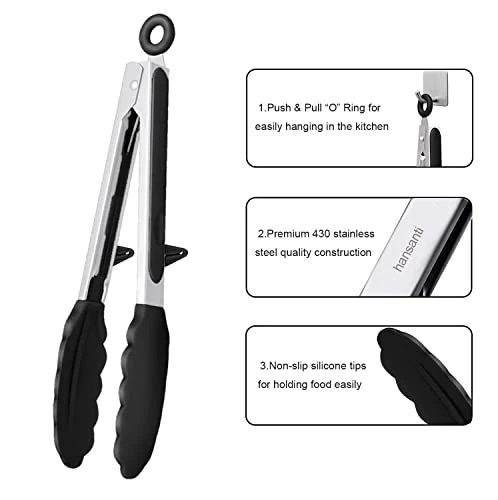 4 Pack Silicone Kitchen Cooking Tongs Set, Stainless Steel Nonstick Food Tong With BPA Free Silicone Tips For Serving Pasta Spaghetti Steak Pie Pizza Salad Vegetable Fruit Grilling BBQ Buffet 9" & 12" 3 4 Pack Silicone Kitchen Cooking Tongs Set, Stainless Steel Nonstick Food Tong With BPA Free Silicone Tips For Serving Pasta Spaghetti Steak Pie Pizza Salad Vegetable Fruit Grilling BBQ Buffet 9" & 12" - Image 3