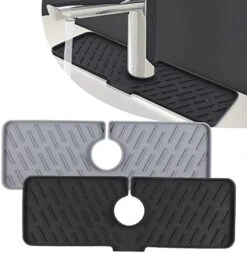 2pcs Silicone Faucet Mat Large Size Kitchen Sink Splash Guard Faucet Handle Drip Catcher Mat Faucet Silicone Drying Mat For Kitchen Bathroom Farmhouse And RV Mesa Protection (Black+Gray) -Peugeot Shop 41VhfKd3lSL. AC