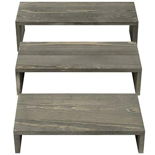 MyGift Rustic Wooden Display Stands, Set Of 3 - Vintage Gray Solid Wood Nesting Retail Riser Stands For Desserts, Collectibles And Figurines 4 MyGift Rustic Wooden Display Stands, Set Of 3 - Vintage Gray Solid Wood Nesting Retail Riser Stands For Desserts, Collectibles And Figurines - Image 4