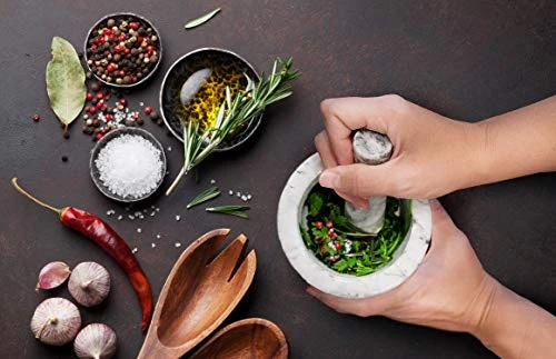 Marble Mortar And Pestle Set - Beautiful Polished White And Grey Veined Marble Mortar And Pestle Set With Garlic Peeler And Anti Scratch, Anti Skid Protective Pad 5 Marble Mortar And Pestle Set - Beautiful Polished White And Grey Veined Marble Mortar And Pestle Set With Garlic Peeler And Anti Scratch, Anti Skid Protective Pad - Image 5