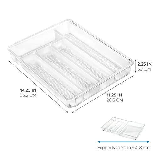 Linus Expandable Kitchen Drawer Organizer For Silverware, Spatulas, Gadgets - Clear 2 Linus Expandable Kitchen Drawer Organizer For Silverware, Spatulas, Gadgets - Clear - Image 2
