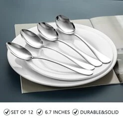 Stainless Steel Teaspoon Set,12 Piece 6.7" Spoons Silverware,Dessert Spoons,Mirror Finish & Dishwasher Safe
