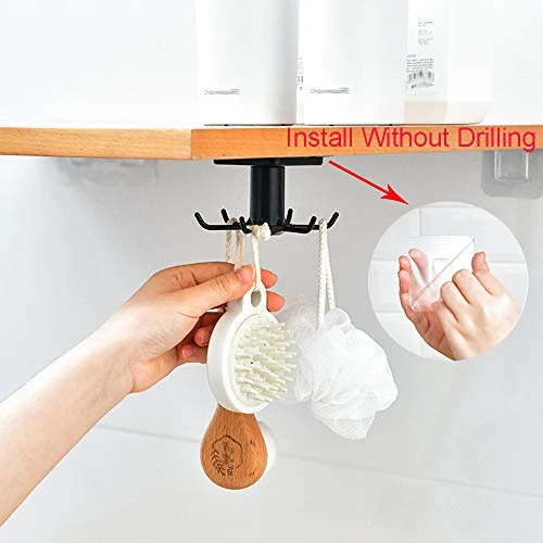 2pcs Kitchen Utensil Rack, 360° Rotating Under Cabinet Kitchen Utensil Hooks,Adhesive Kitchen Utensil Tools Storage Holder(Black) 2 2pcs Kitchen Utensil Rack, 360° Rotating Under Cabinet Kitchen Utensil Hooks,Adhesive Kitchen Utensil Tools Storage Holder(Black) - Image 2