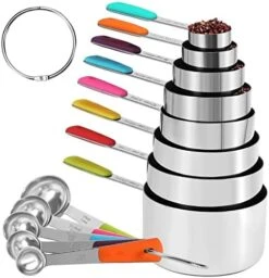 11Pcs Stainless Steel Measuring Cups And Spoons Set, Stackable Metal Measure Cup, Widely Used Kitchen Dry Food, Cooking Baking Measurements (Kitchen Funnel) -Peugeot Shop 41Vz7sIBTYL. AC