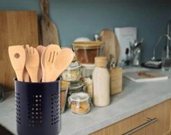 Stainless Steel Kitchen Utensil Holder - Crock Organizer Caddy - Great For Large Cooking Tools (6.3" Diameter X 7"H, Black With Holes Design) -Peugeot Shop 41W3A1MFtLL