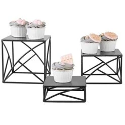 Black Metal Wire Cupcake Stand, Tabletop Dessert, Appetizer Display Food Riser, Set Of 3 -Peugeot Shop 41WBfgKt0YL