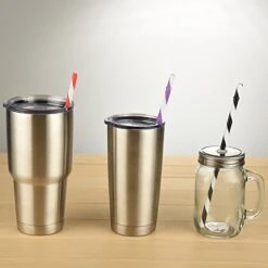 Akoufish 12 Piece 9 Inch Reusable Plastic Thick Drinking Straws BPA Free Mason Jar Straws Big Stripe (9inch Black) -Peugeot Shop 41WGVeYw9nL