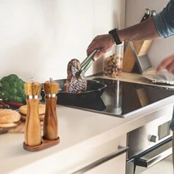 Salt And Pepper Mill Tray, Acacia Wood Tray, Pepper Mill Holder & Rest (Inner Dia 2.3 Inch) Fit Many Mills & Shakers, Salt & Pepper Grinder Accessories, Kitchen Storage Holder -Peugeot Shop 41WK8zFASLL