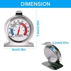 Refrigerator Thermometer, 2 Pack Fridge Thermometer Stainless Steel Freezer Thermometer With Red Indicator, Large Dial Thermometers For Freezers Monitoring Thermometer For Home, Kitchen, Restaurants