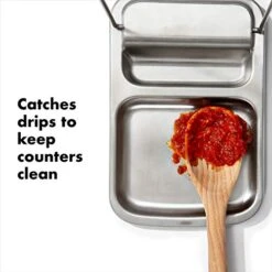 OXO Spoon Rest With Lid Holder, 3x4x1in, Stainless Steel -Peugeot Shop 41WM6WDqMTL