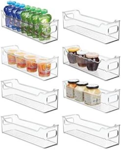 MDesign Slim Stackable Plastic Storage Organization Bin With Handles For Kitchen Cabinet, Pantry, Shelf, Refrigerator, Home Organizer For Fruit, Potatoes, Onions, Drinks, Snacks, Pasta, 8 Pack, Clear -Peugeot Shop 41WNAE2OhsL. AC