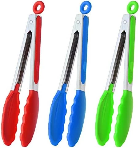 9-Inch Stainless Steel Cooking Tongs With Silicone Tips, Set Of 3 (Black) 6 9-Inch Stainless Steel Cooking Tongs With Silicone Tips, Set Of 3 (Black) - Image 6