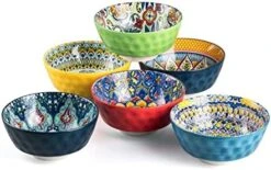 Ceramic Cereal, Soup Bowls Set Of 6-25 Oz Deep Colorful Porcelain Serving Bowls For Dinner, Pasta, Salad, Oatmeal - Bohemian Style -Peugeot Shop 41WOEDYZlqL. AC