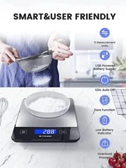 【NASA-Grade】33lb Food Kitchen Digital Scale,【Bread Meat Cookies Measures Precisely】Weight Grams And Ounces For Baking Cooking,1g/0.1oz Precise Graduation,304 Stainless Steel,Waterproof Tempered Glass -Peugeot Shop 41WQl1pQkqL
