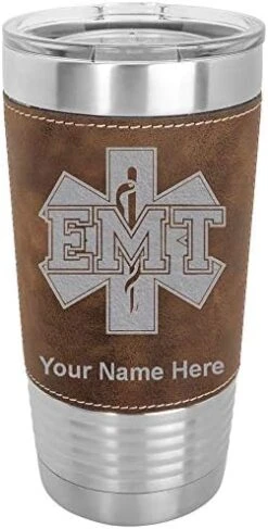 20oz Vacuum Insulated Tumbler Mug, EMT Emergency Medical Technician, Personalized Engraving Included (Faux Leather, Teal) -Peugeot Shop 41WX88GO4xL. AC