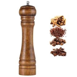 , Solid Wood Oak Grinder Restaurant Pepper Manual Grinding Powder Pepper Grinding Kitchen Seasoning Tool (8 Inch)