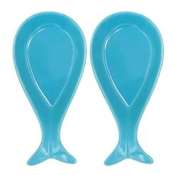 2PC Fish Spoon Rest Ceramic For Kitchen, Blue 9" X 4.5" -Peugeot Shop 41Wdc2SYvOL