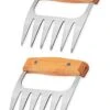 Q Meat Claws Best For Pulled Pork - Sturdy Wood Handle And Stainless Steel Barbeque Shredder Tool