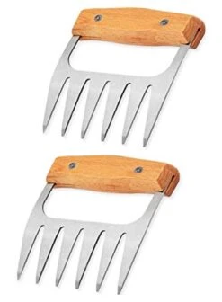 Q Meat Claws Best For Pulled Pork - Sturdy Wood Handle And Stainless Steel Barbeque Shredder Tool