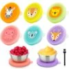 [6 Pack] Salad Dressing Containers To Go, 1.6 Oz Reusable Condiment Cups With Lids, Stainless Steel Dipping Sauce Containers With Silicone Lids For Lunch Bento Box (Cartoon Animal)