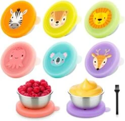 [6 Pack] Salad Dressing Containers To Go, 1.6 Oz Reusable Condiment Cups With Lids, Stainless Steel Dipping Sauce Containers With Silicone Lids For Lunch Bento Box (Cartoon Animal) -Peugeot Shop 41Wrg41SjyL. AC