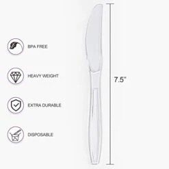 [100 Count] Heavy Duty Plastic Knives, Premium Disposable Knives, Durable Plastic Cutlery For For Parties, Picnics, Big Event, Daily Use - Heat Resistant & BPA Free - Clear