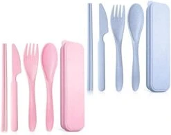 Reusable Portable Travel Utensils Silverware Forks Spoons Knives & Chopsticks, Set Of 3 For Camping Wheat Straw Plastic With Storage Case (Beige/Blue/Green) 12 Reusable Portable Travel Utensils Silverware Forks Spoons Knives & Chopsticks, Set Of 3 For Camping Wheat Straw Plastic With Storage Case (Beige/Blue/Green) -Peugeot Shop 41X 9pIXhnL. AC