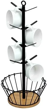 Drying Storage Rack Holder Home Storage Mug Hooks Multipurpose Display Stand Metal Tree Shape Mug Coffee Cups Stand With 8 Hooks-Bamboo Base With Coffee Basket 8 Drying Storage Rack Holder Home Storage Mug Hooks Multipurpose Display Stand Metal Tree Shape Mug Coffee Cups Stand With 8 Hooks-Bamboo Base With Coffee Basket - Image 8