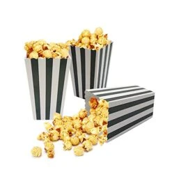 24 Pcs Popcorn Boxes Mini Paper Popcorn Box Cardboard Popcorn Container For Party, White/Black Stripes