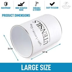 Large Utensil Crock Storage Organizer - Kitchen Utensil Holder For Countertop With Padded Base - Large Utensil Holder With Rustic Farmhouse Design For Home & Kitchen Decor (White) -Peugeot Shop 41X5yt10JFL