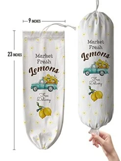 Hglian Farmhouse Grocery Plastic Bag Holder Dispenser Cute Market Fresh Lemons Buffalo Check Truck Shopping Trash Bags Storage Container Organizer Lemons Kitchen Decor Yellow Blue -Peugeot Shop 41X6CqAB3cL