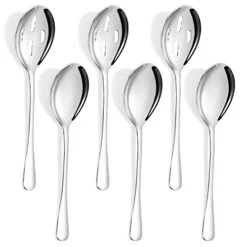 10.1-Inch 6-Piece Serving Spoons - Includes 3 Large Serving Spoons And 3 Slotted Spoons, Stainless Steel Buffet Serving Utensils,Metal Serving Spoons Set For Parties