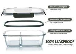 [5-Pack,36 Oz] Glass Meal Prep Containers 2 Compartments Portion Control With Upgraded Snap Locking Lids Glass Food Storage Containers, Microwave, Oven, Freezer And Dishwasher (4.5 Cups) -Peugeot Shop 41X8mbkG0NL