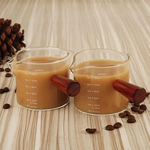 Double Spouts 150ML /5OZ Measuring Triple Pitcher Milk Cup With Wood Handle Espresso Shot Glasses Parts Clear Glass (1) 4 Double Spouts 150ML /5OZ Measuring Triple Pitcher Milk Cup With Wood Handle Espresso Shot Glasses Parts Clear Glass (1) - Image 4