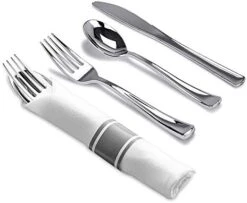 Pre-Rolled Napkin And Cutlery Set - White Napkins And Silver Heavy-Weight Plastic Silverware With Napkin Band Set - 30-Pack 26 Pre-Rolled Napkin And Cutlery Set - White Napkins And Silver Heavy-Weight Plastic Silverware With Napkin Band Set - 30-Pack -Peugeot Shop 41XGvShOAhL. AC