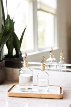 Small Clear Glass Mouthwash Dispenser With Metal Pour Spout | Cooking Oil And Vinegar Dispenser - Perfect For The Bathroom, Kitchen And Tabletop, 8oz