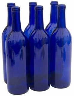 - W5CB6 750ml Glass Bordeaux Wine Bottle Flat-Bottomed Cork Finish - Case Of 6 - Cobalt Blue -Peugeot Shop 41XXv rEZvL